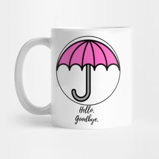 hello goodbye pink umbrella klaus Mug